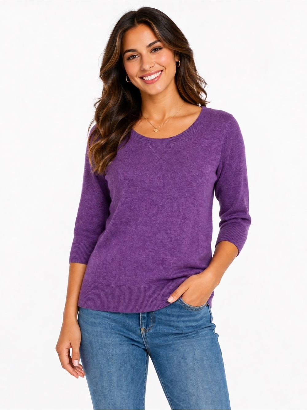 American Eagle Quarter Length Sleeves Purple Round Neck Sweater Size Medium‎
